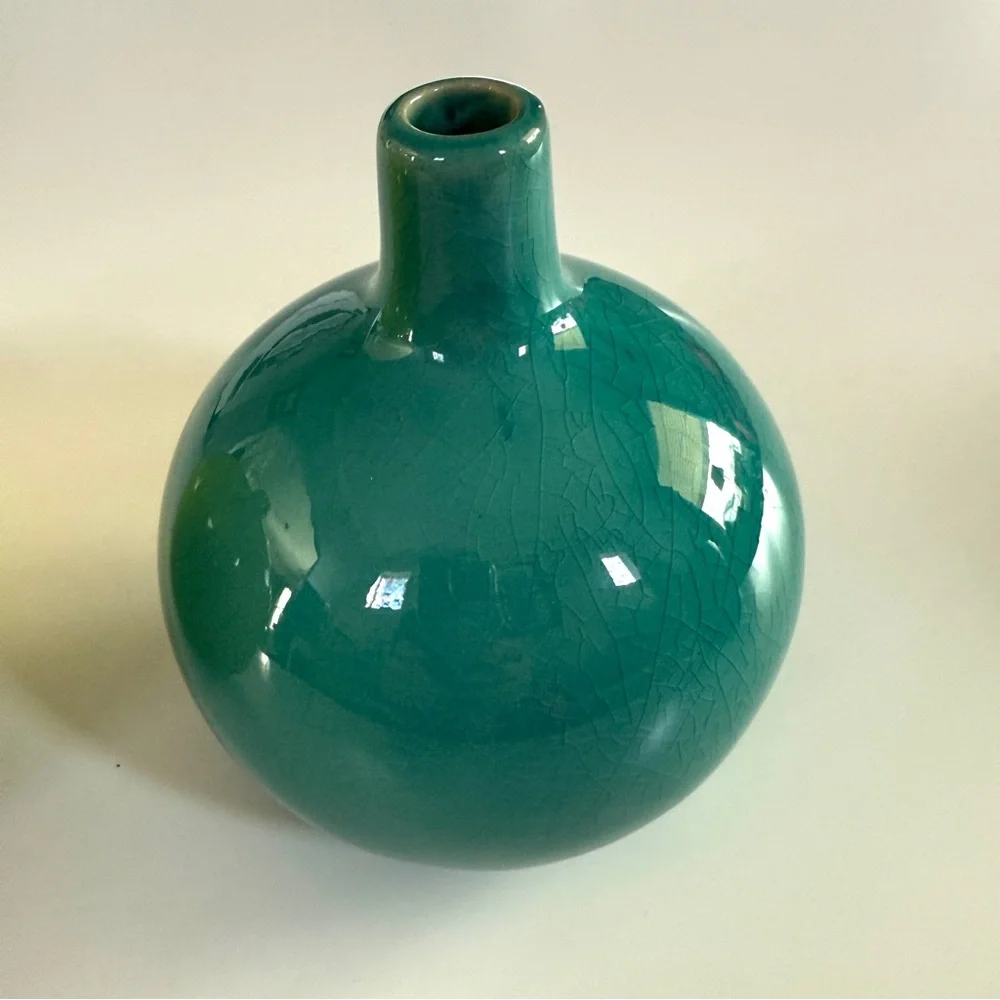 Crate&Barrel Lime and Teal Bud Vase Duo
